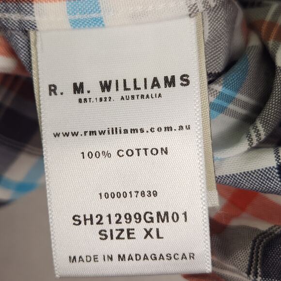 R.M. Williams Button-Down Shirt Men’s SZ XL Multicolor Plaid Short Sleeve Cotton - Picture 3 of 16